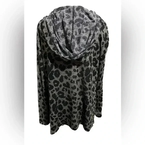 Jodifl leopard print open front cardigan with hood and pockets size medium - Picture 3 of 5